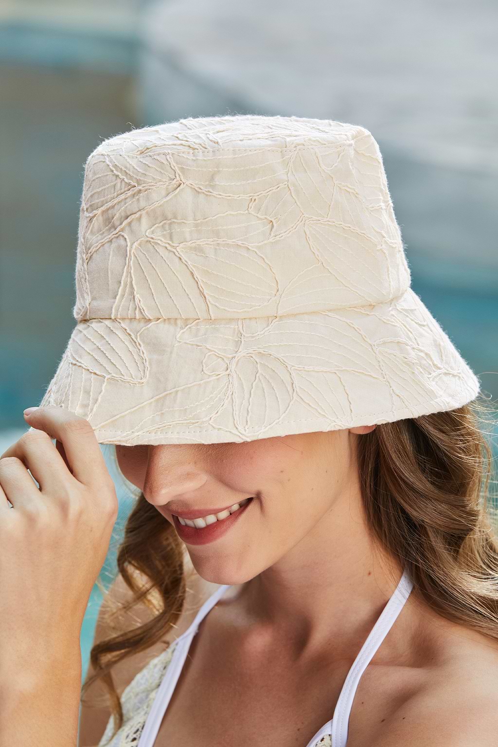 Tropical Stroll Beige Bucket Hat