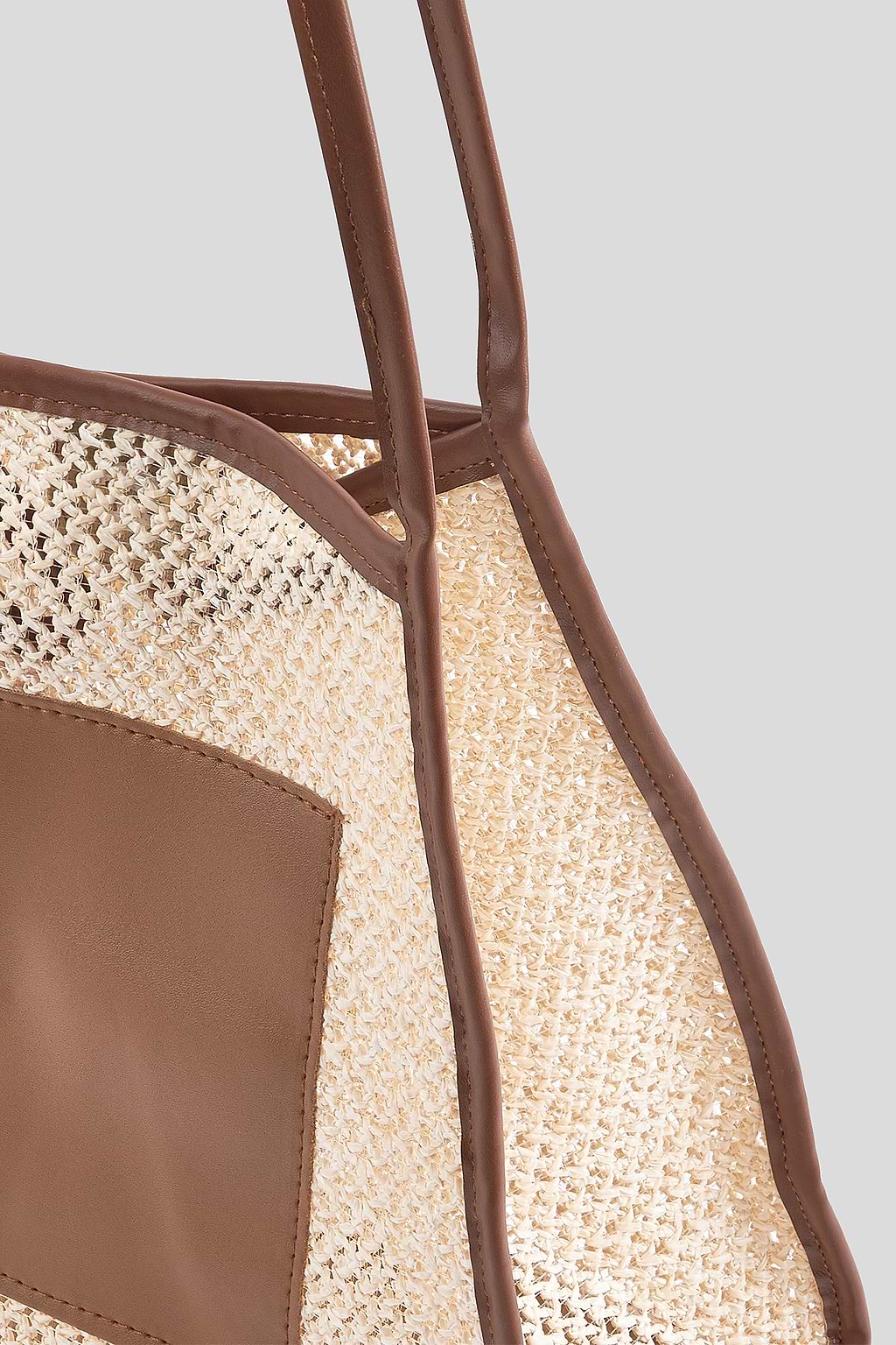 Straw & Faux Leather Tote Bag