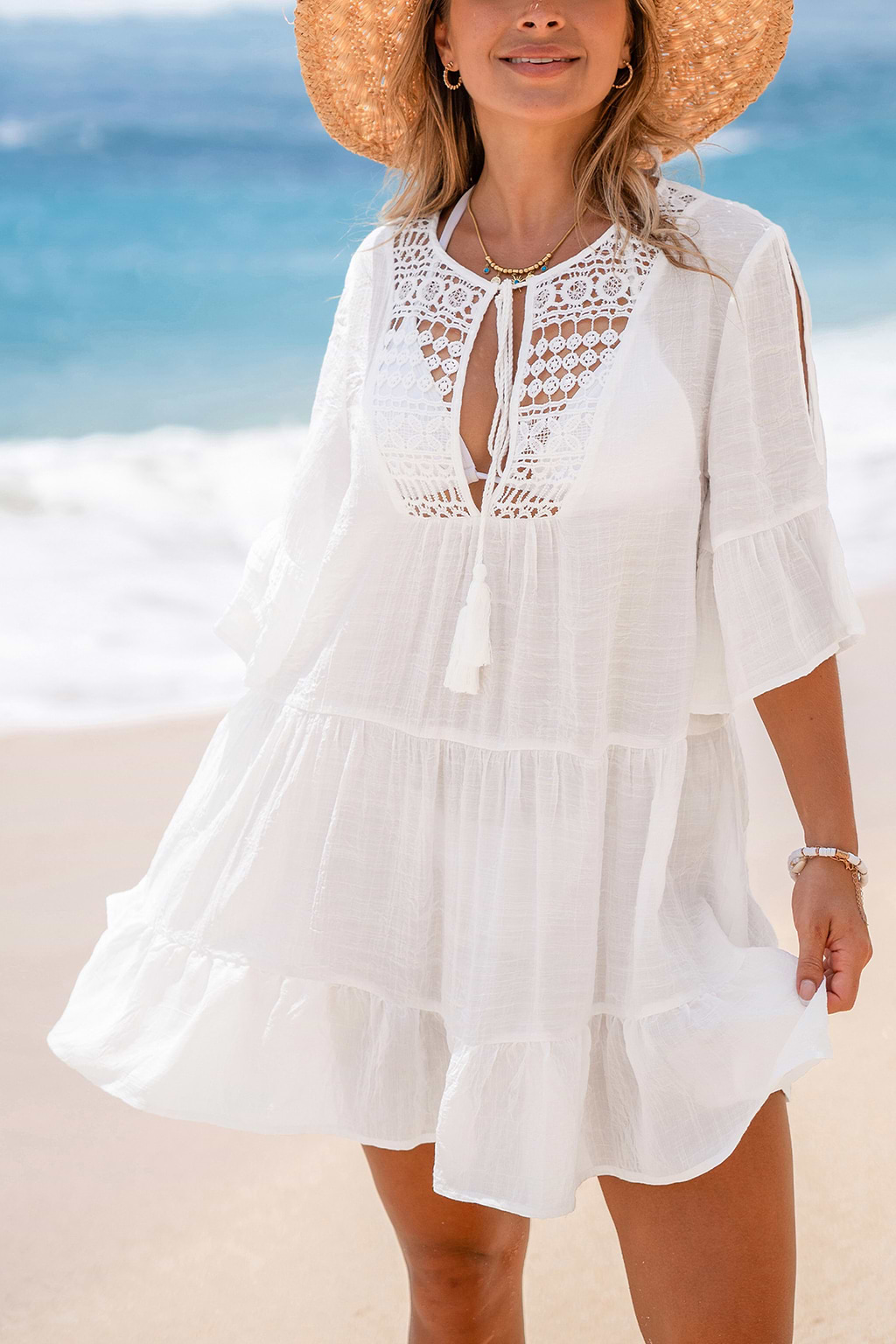 Wind In My Hair White Cover-Up Mini Dress