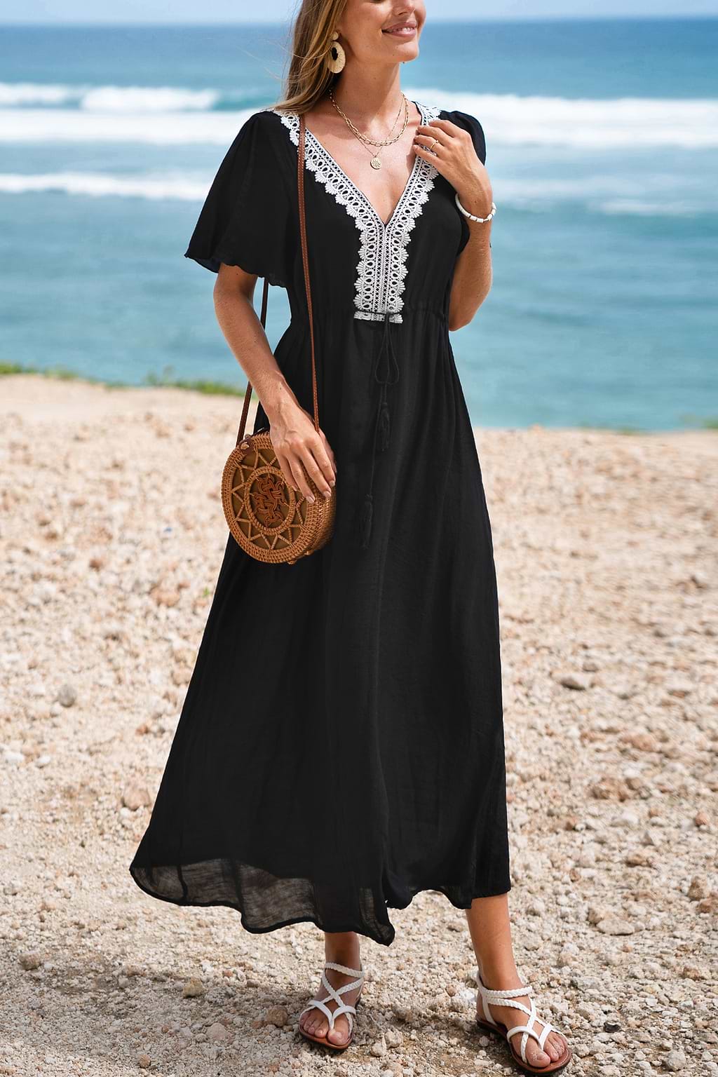 Radiant Glow Black Cover-Up Maxi Dress