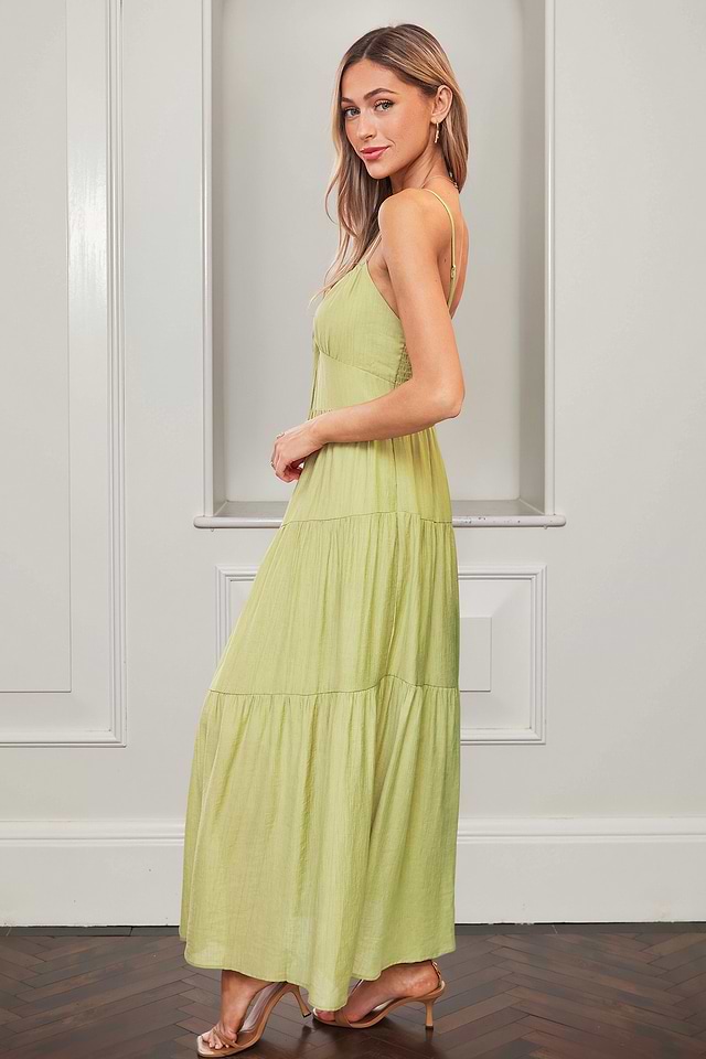 chinese dress ladies Berylove Women Green Wedding Guest Dress with Slit A Line Spaghetti Straps Floral Bridesmaid Dress, Green Flower / US6 main image 0