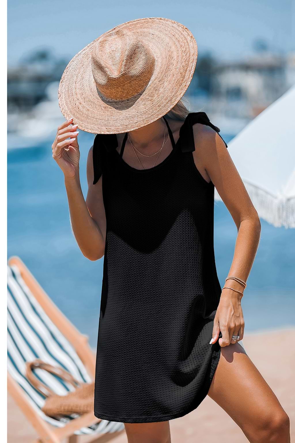 Sunlit Charm Black Cover-Up Mini Dress
