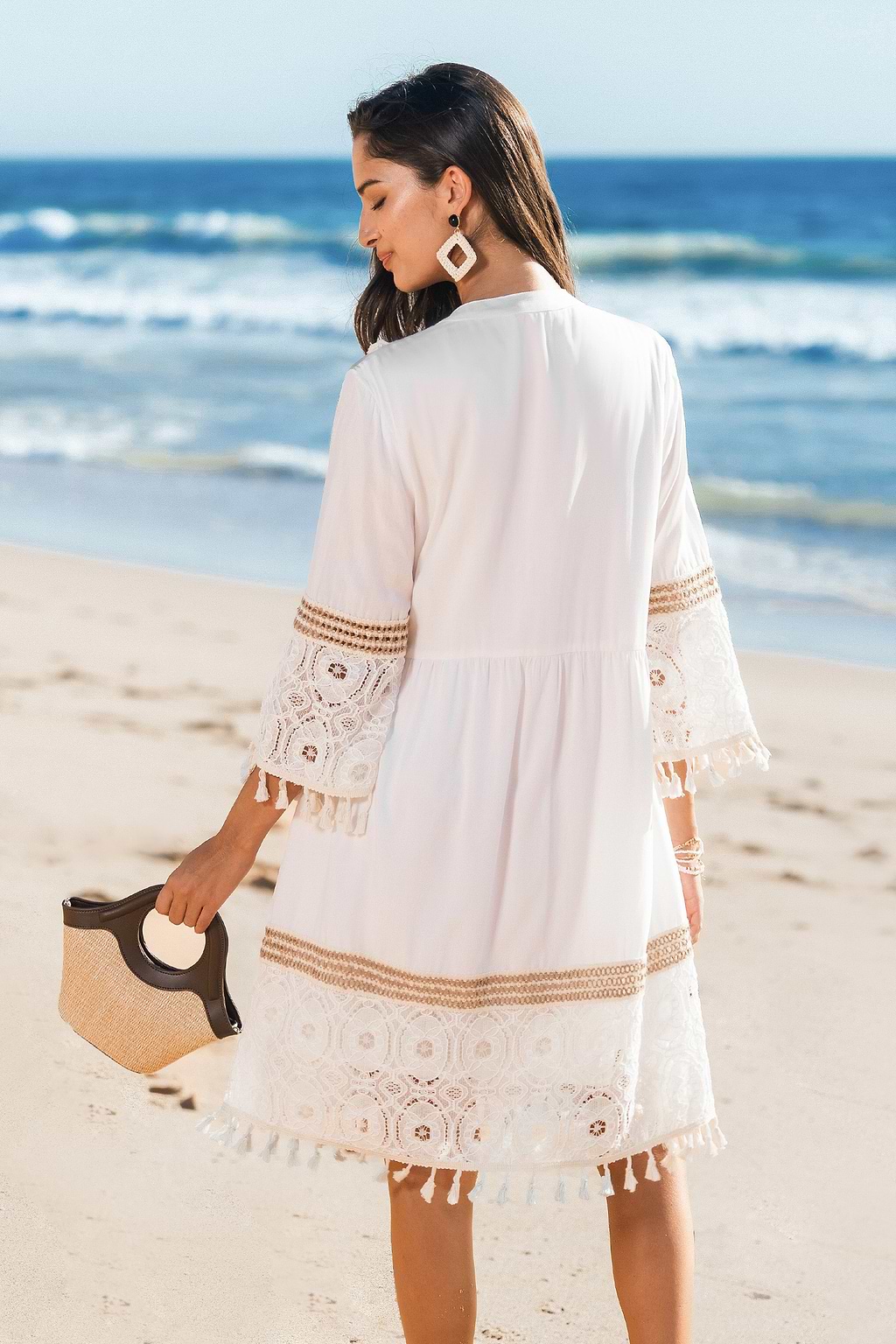 Lace & Tassels White Mini Dress