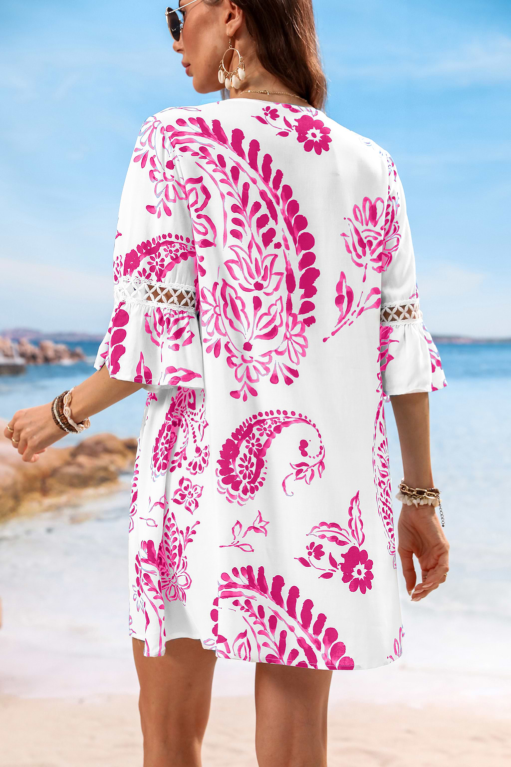 Minivestido pareo con estampado paisley en rosa rubor