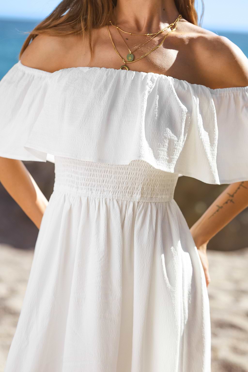 Carmel White Midi Dress
