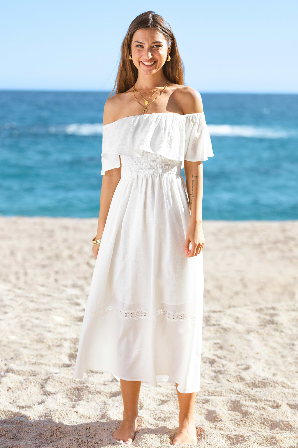 Carmel White Midi Dress