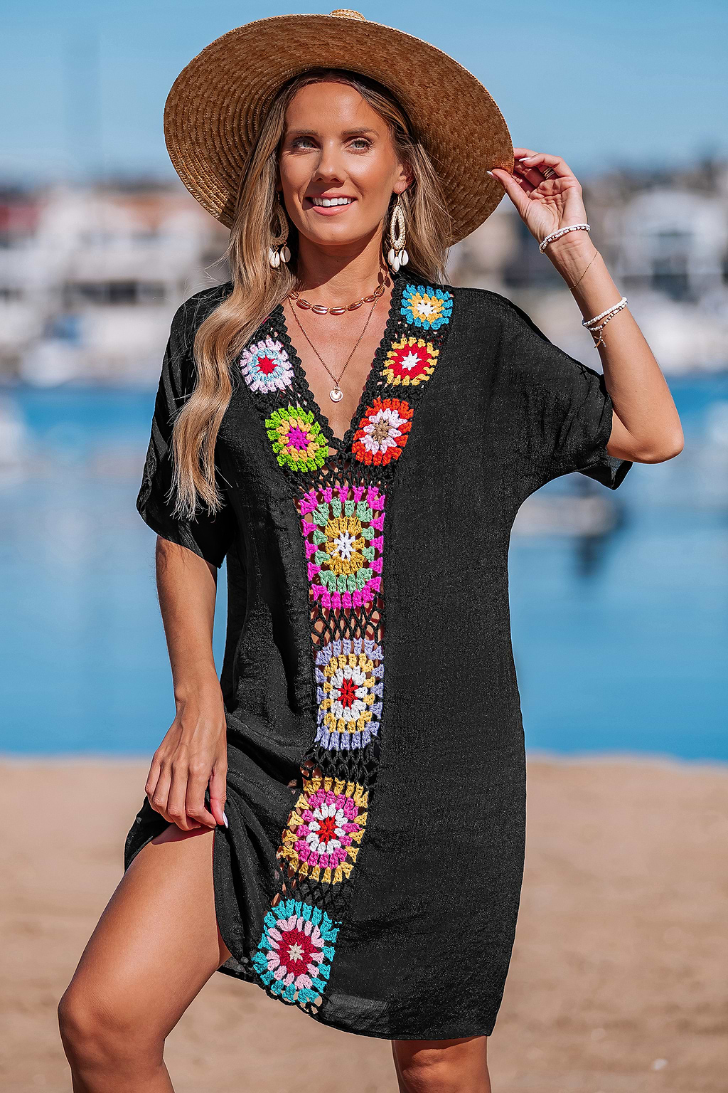 Crochet Paradise Black Cover-Up Mini Dress