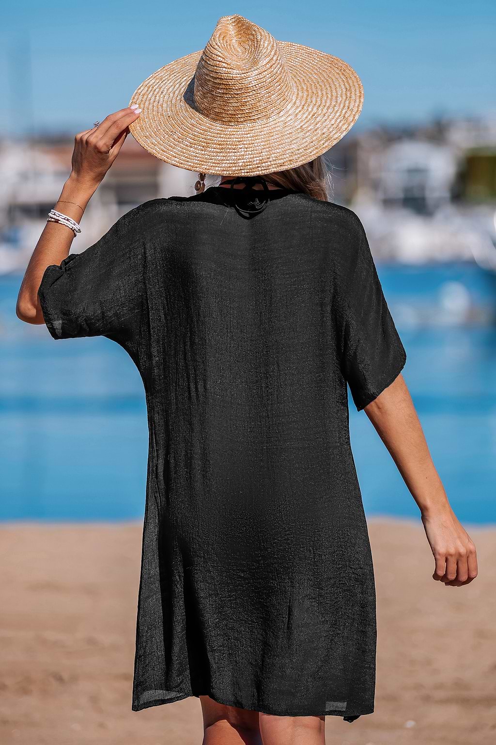 Crochet Paradise Black Cover-Up Mini Dress