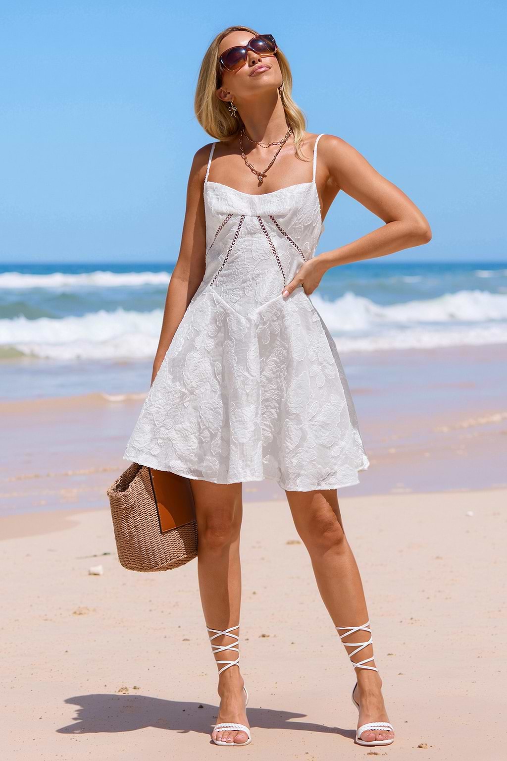 White Floral Cutout Mini Dress