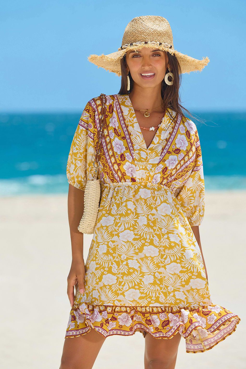 Canary Floral V-Neck Mini Dress