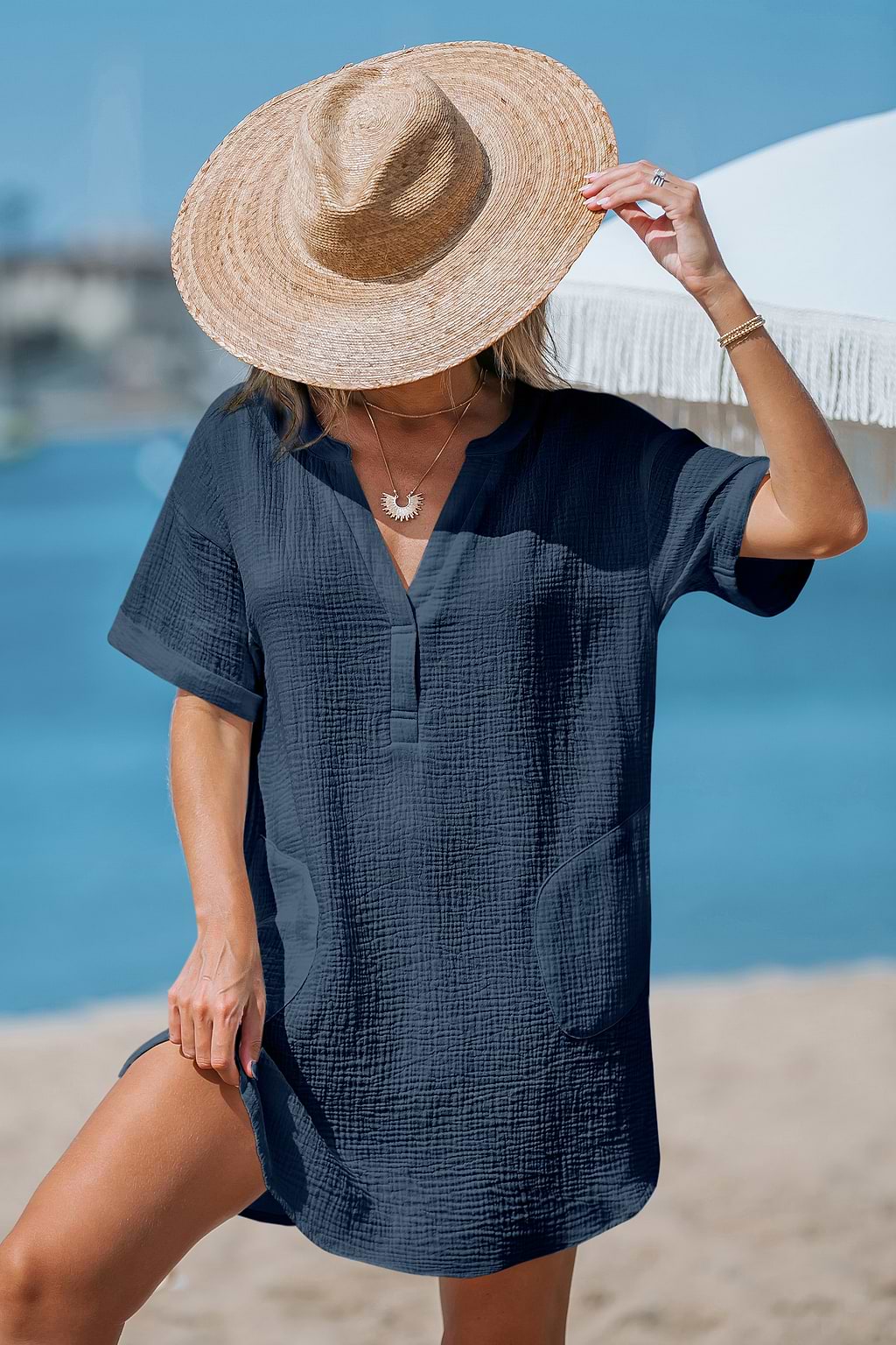 Starry Night Beach Blue Cover-Up Dress