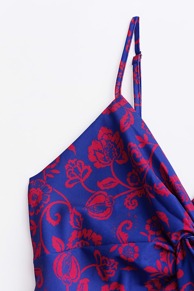 Cupshe Floral Print Knotted V-Neck Maxi Dress - Royal,M