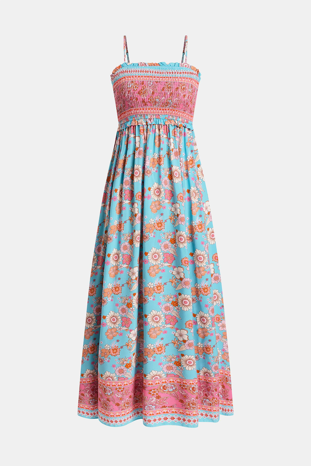 Blue & Pink Floral Sleeveless Square Neck Maxi Dress
