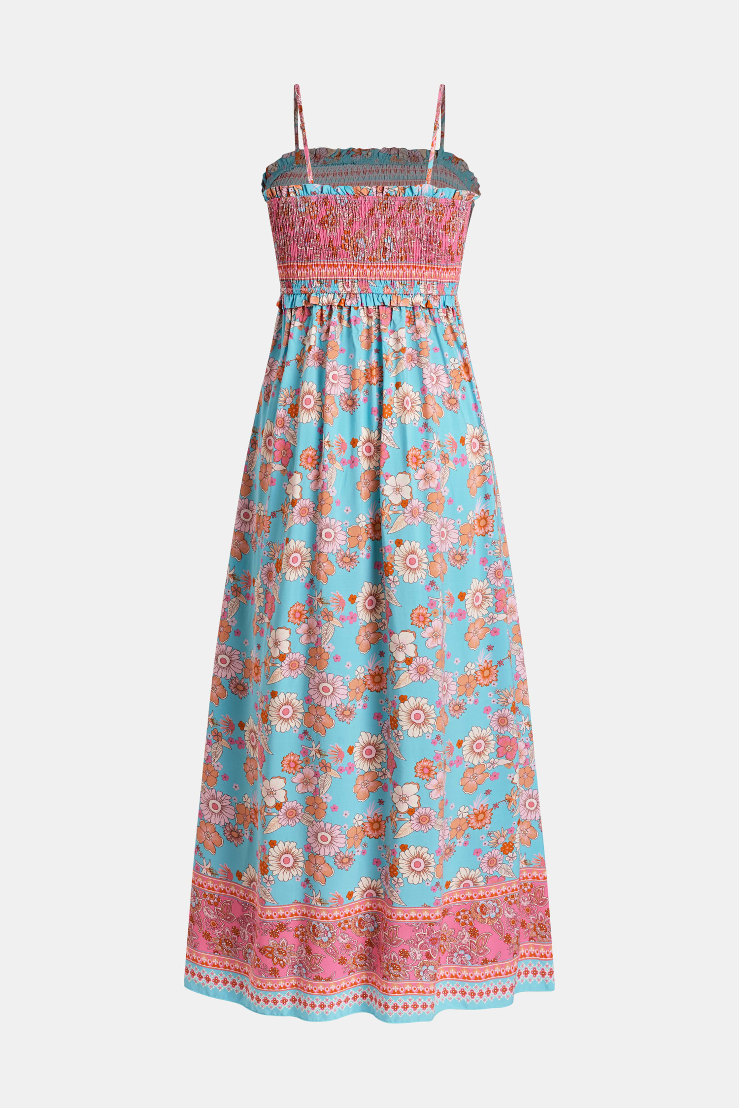 Blue & Pink Floral Sleeveless Square Neck Maxi Dress