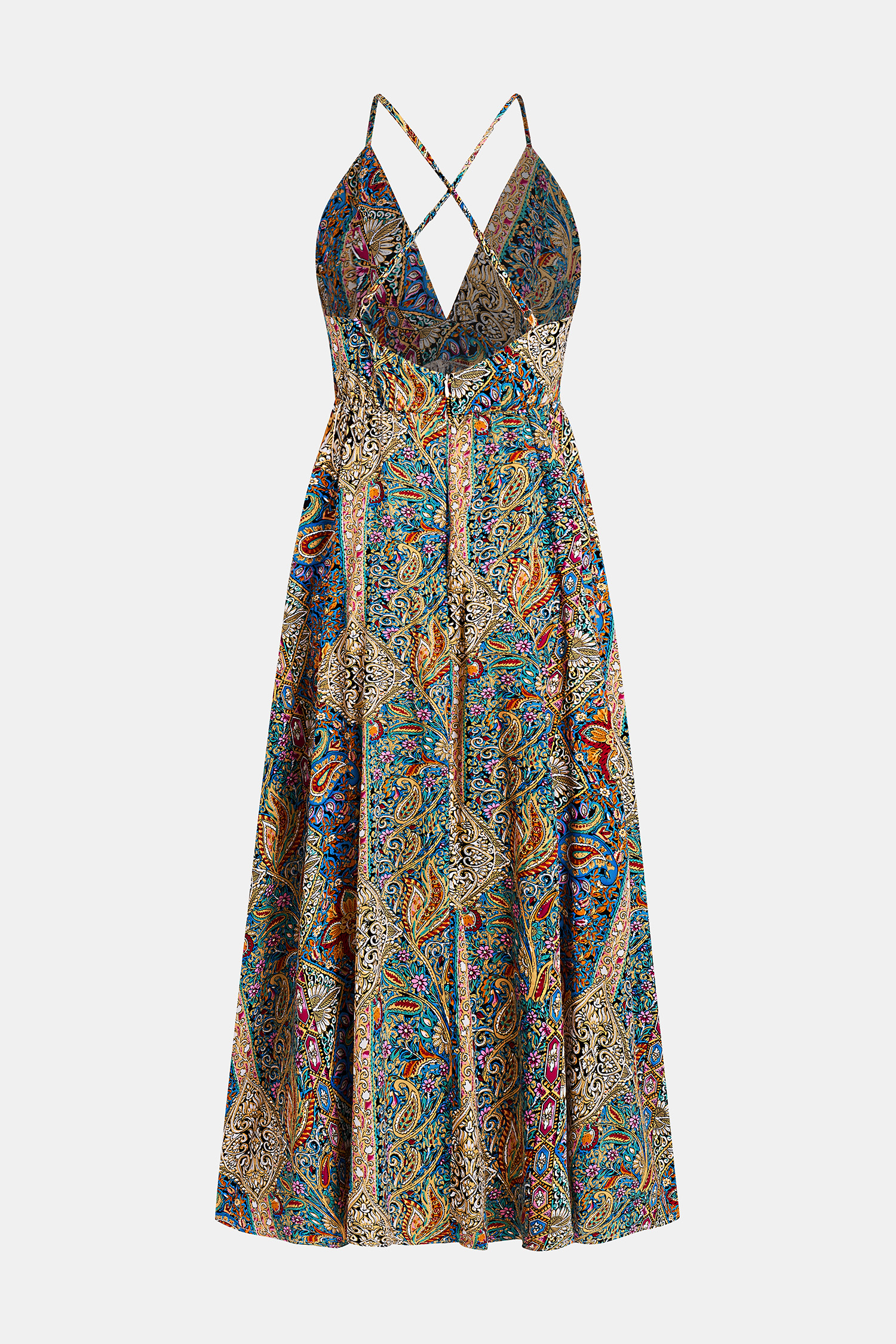 Boho Paisley Plunging Maxi Dress