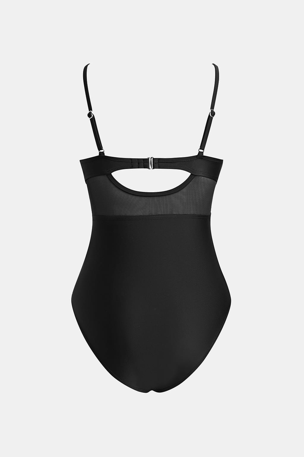 Solid Mesh Wrap Front Cutout Black One Piece Swimsuit