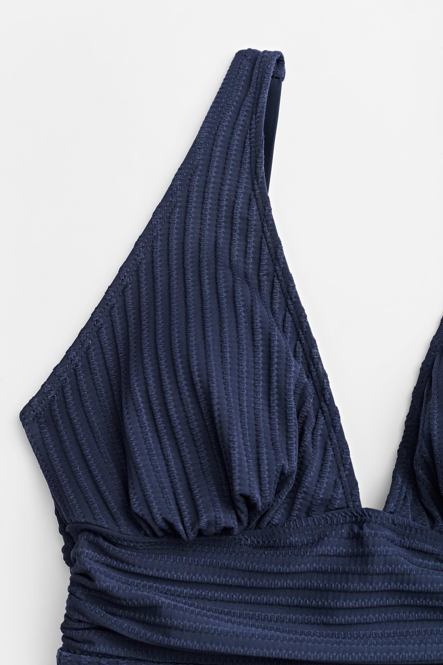 Navy Ribbed & Ruched One-Piece