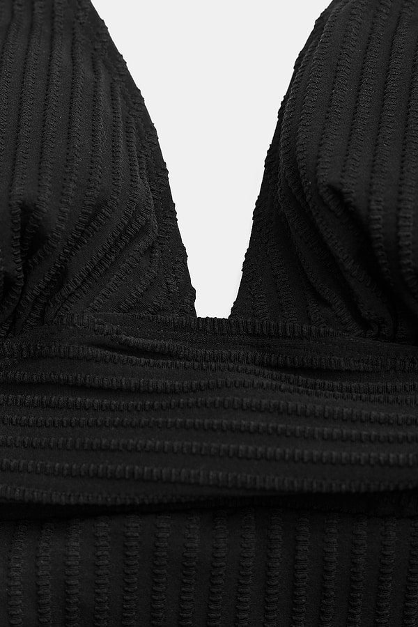 Black Ginger Ribbed & Ruched One-Piece