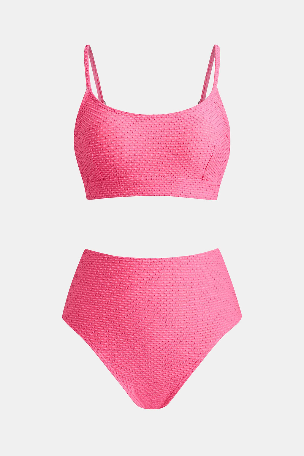 Texturiertes U-Ausschnitt Bikinioberteil und High-Rise Bikinihose