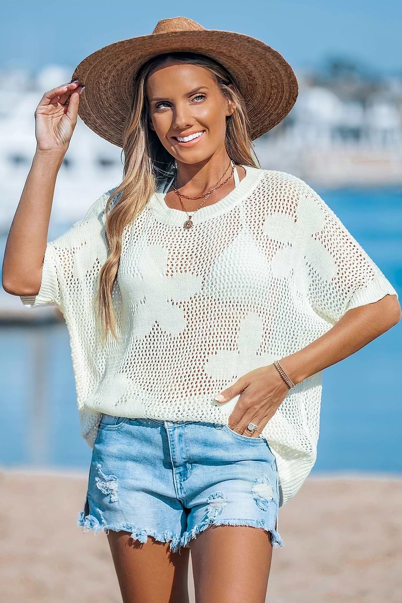 Fresh Florals Short Sleeve Knit Cover-Up Top