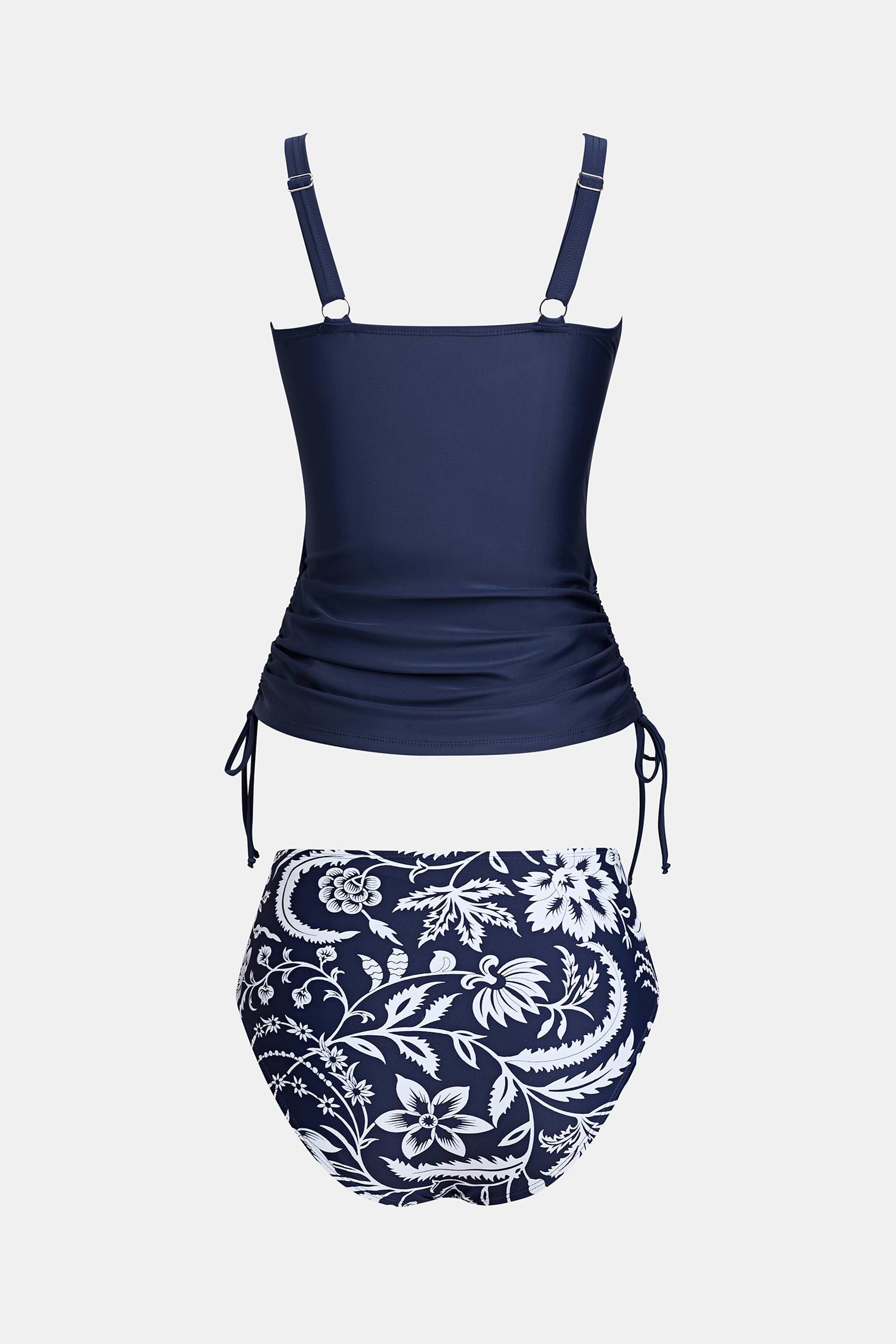 Blue Blooms Ruched Tankini Top & Bottoms Set