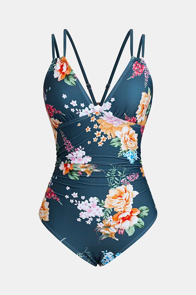 Gottex Bella Rose Square Neck Swimsuit in Navy Blue