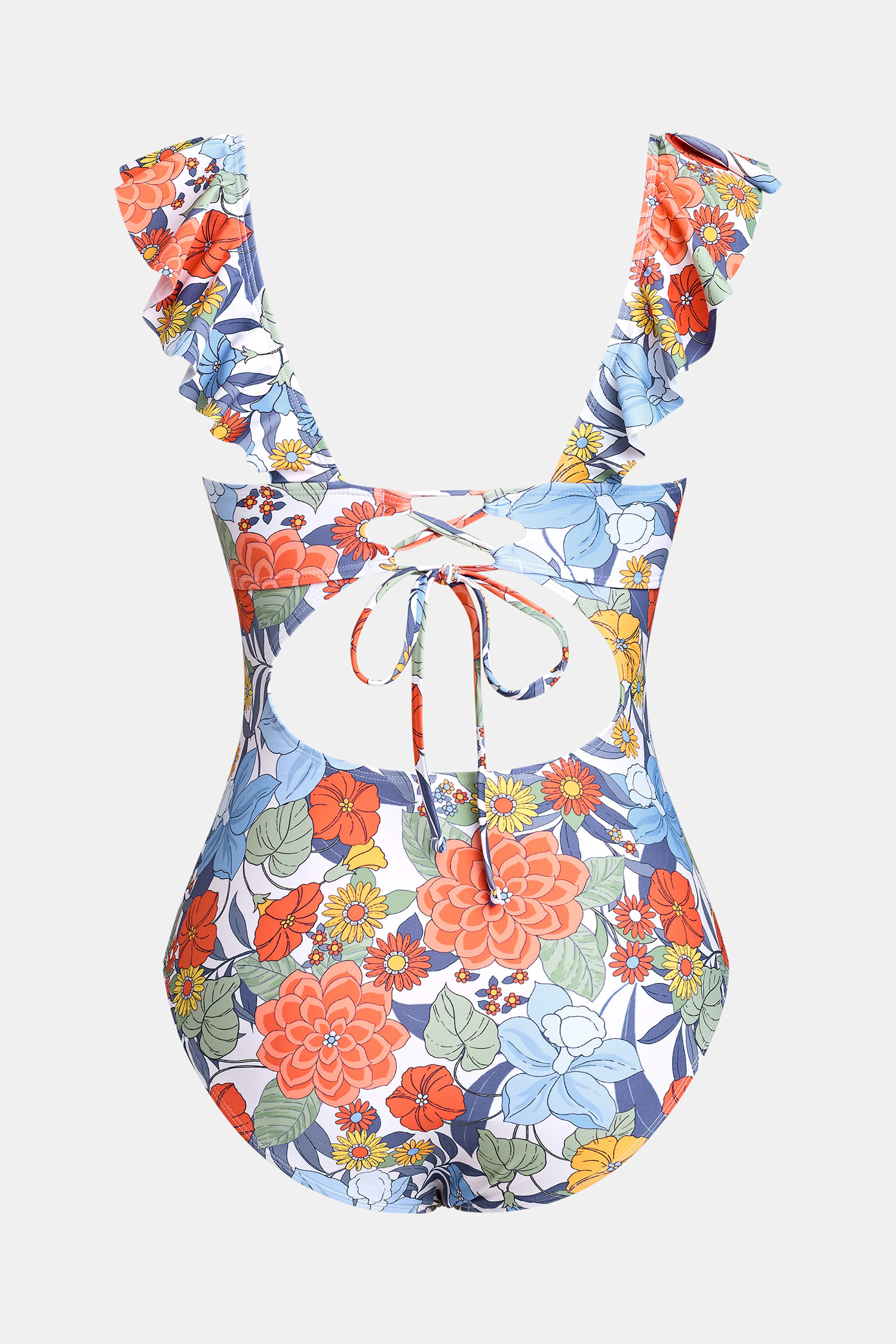 【センスUP♪】CUPSHE☆Catalina Crush Floral ワンピース水着 Floral Plunging Flutter Strap Tummy Control One-Piece