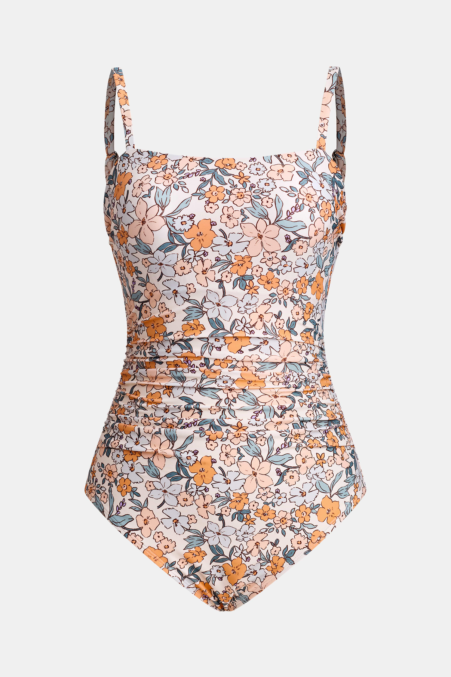 Retro Floral Square Neck Tummy Control One-Piece