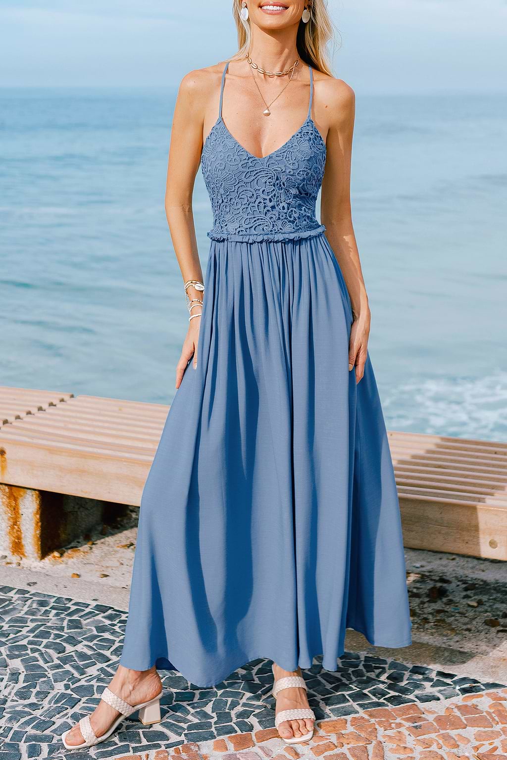 Capri Lace Blue Maxi Dress