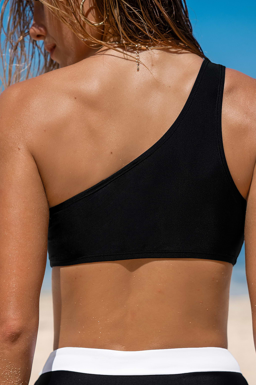 Colorblock One-Shoulder Cutout Bikini Top