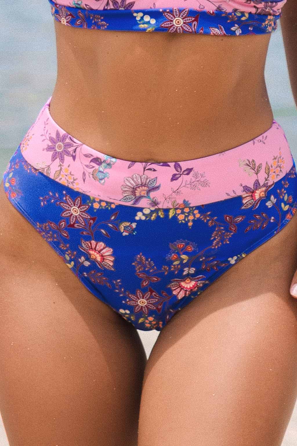 Wild Day Flower Colorblock High-Rise Bikini Bottoms