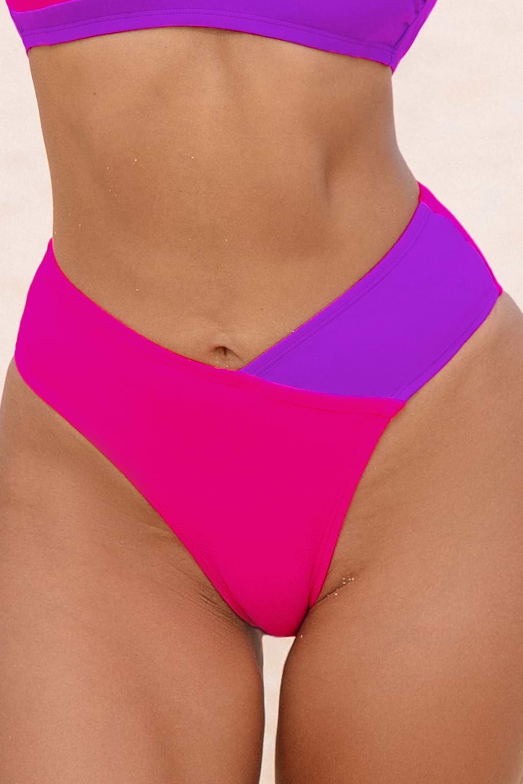 Hot Pink and Purple V-Waist Bikini Bottoms