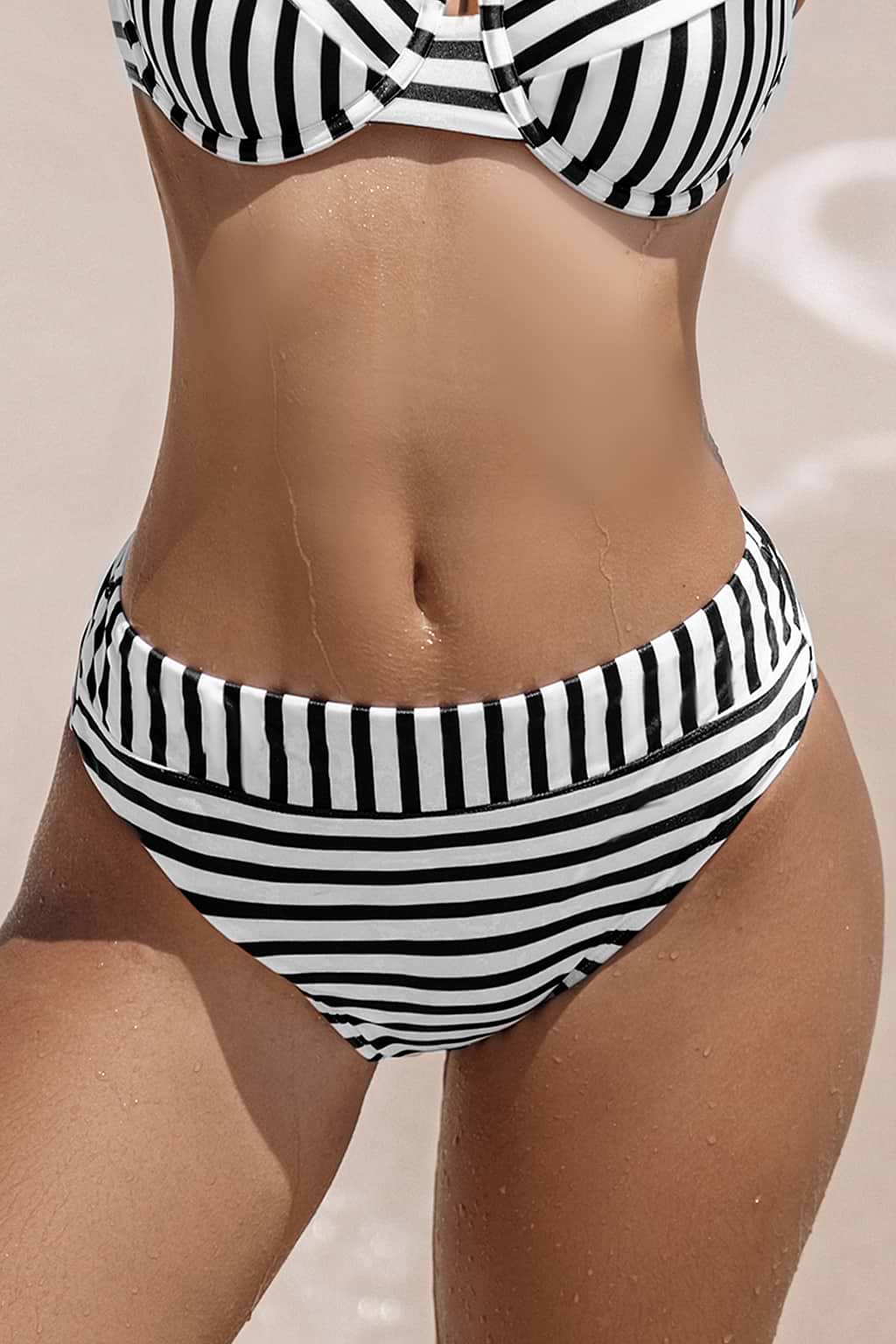 Striped Banded Mid-Rise Bikini Bottoms