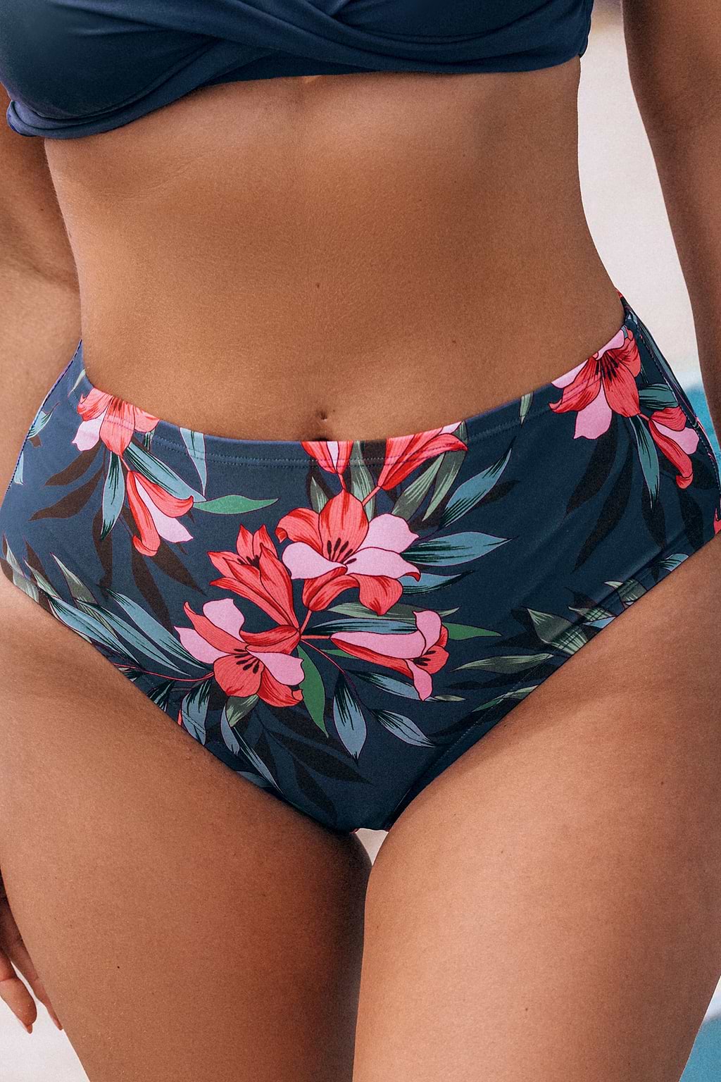 Dark Iris Orchid Floral High-Rise Bikini Bottoms
