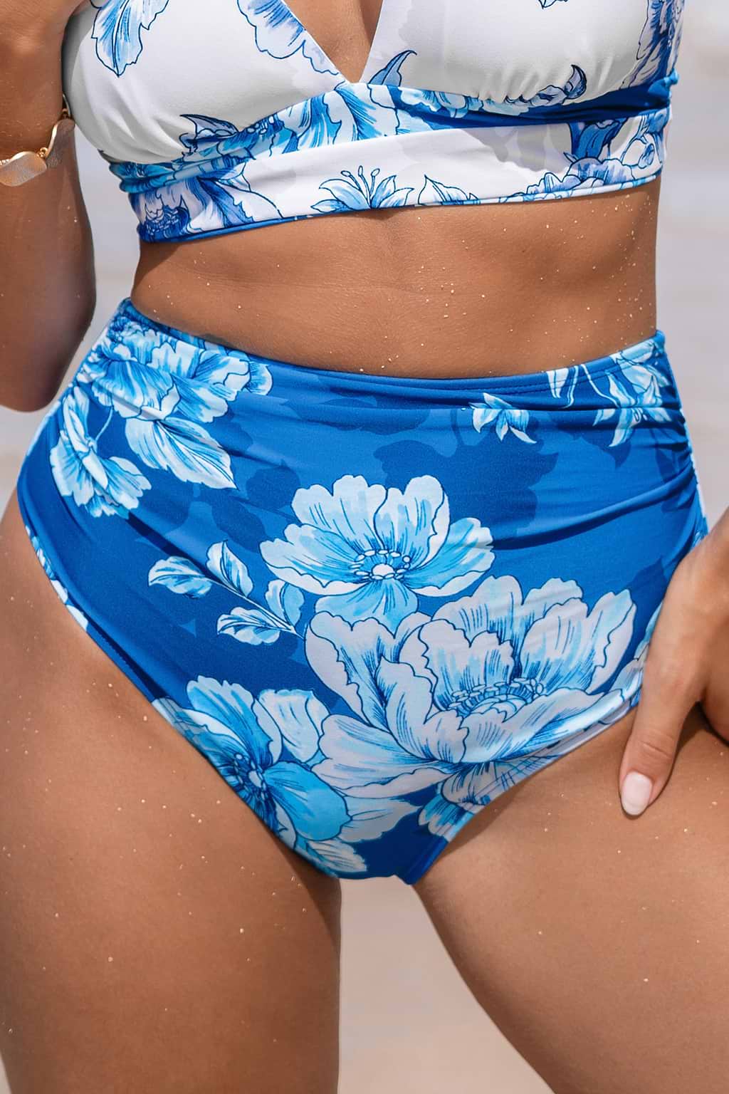 Night Garden Shirred High-Rise Bikini Bottoms