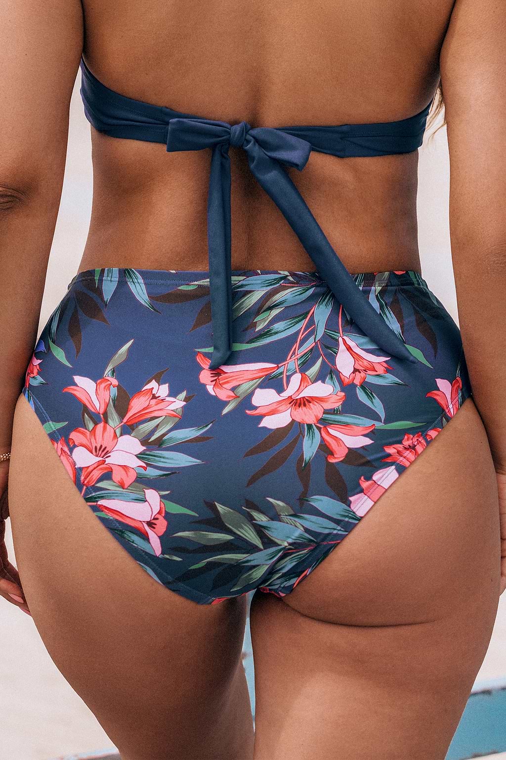 Dark Iris Orchid Floral High-Rise Bikini Bottoms