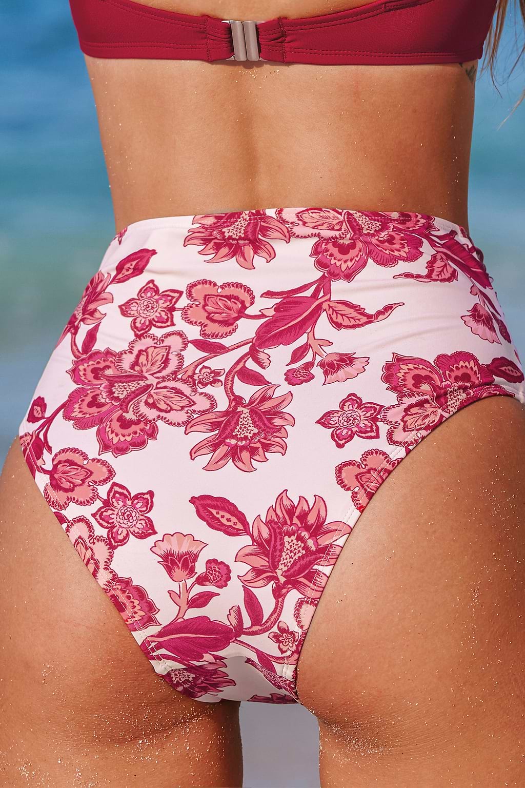 Paisley Ruched High-Rise Bikini Bottoms
