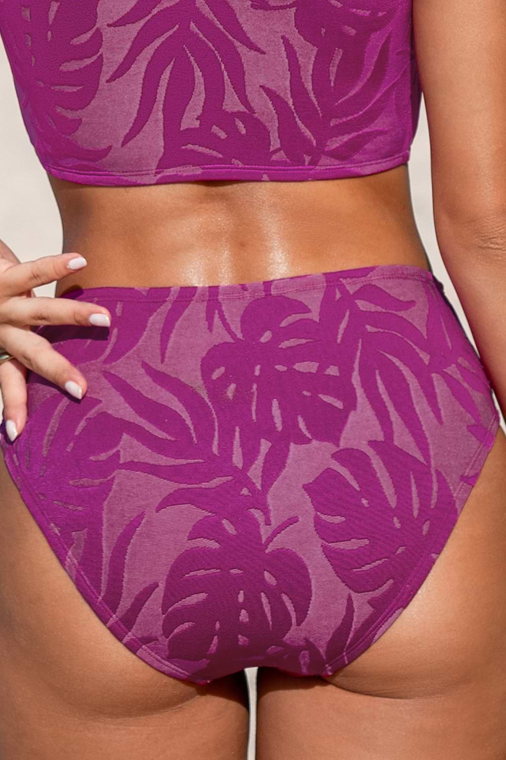 Jacquard Tropical Leaf Mid-Rise Bikini Bottoms