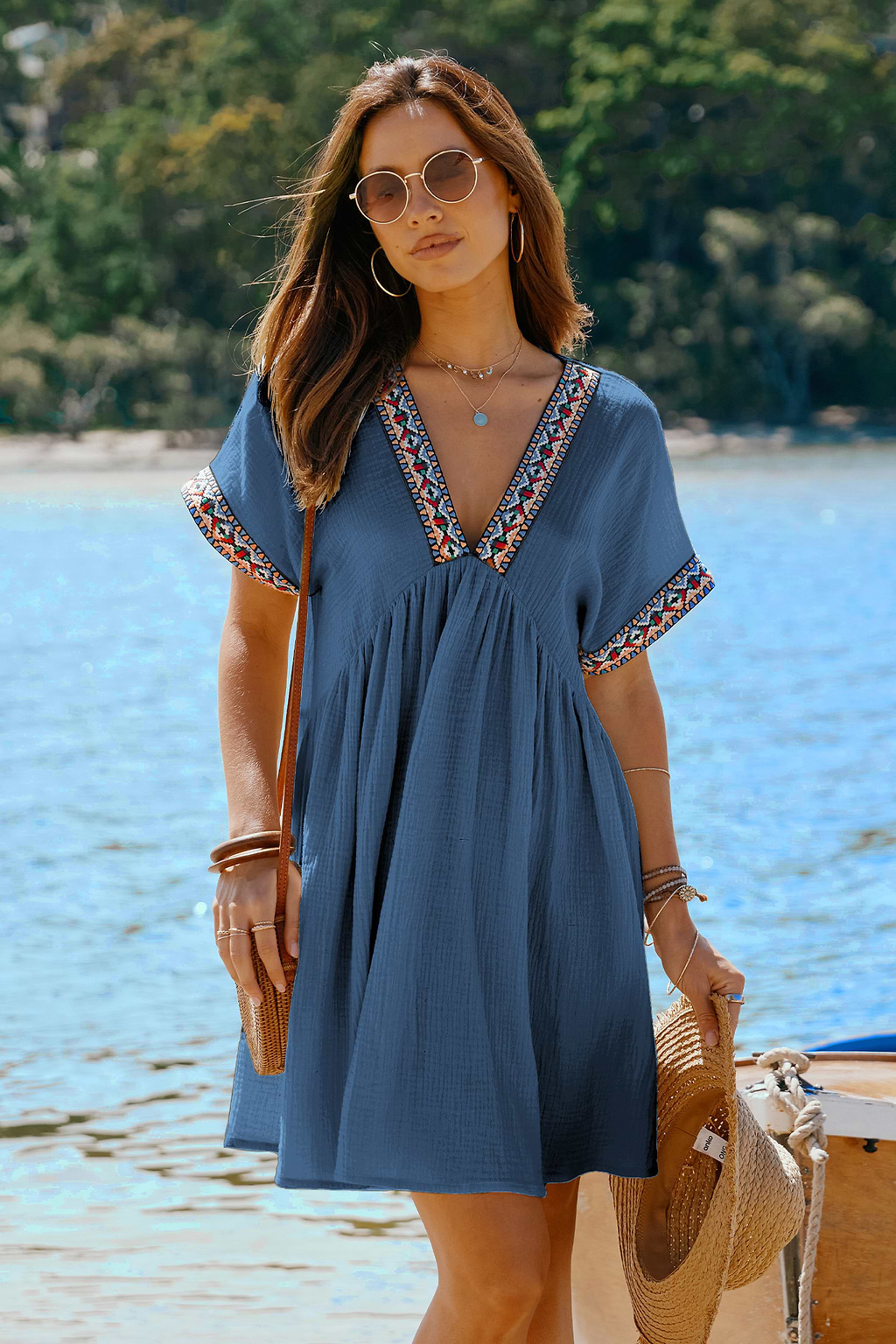 Golden Solstice Blue Mini Dress