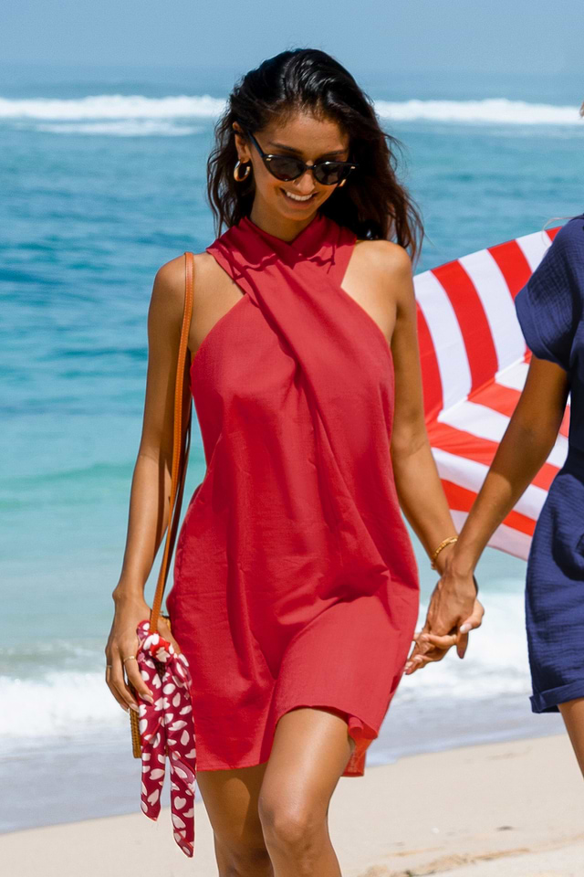 black halter silk dress Mini Crepe Halter Dress main image 0