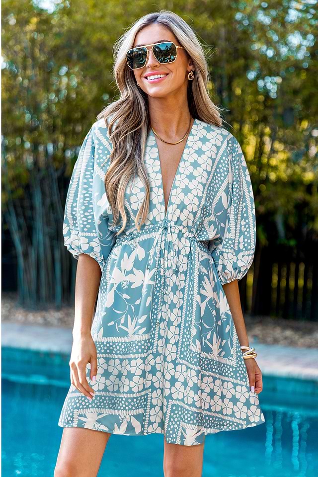 Coastal Cabana Blue Cover-Up Mini Dress