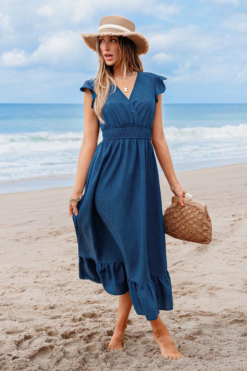 Country Charm Blue Midi Dress