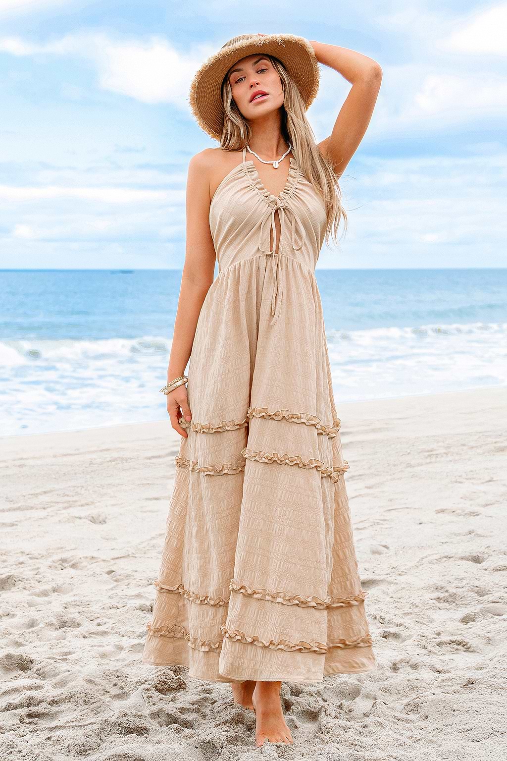 Flutter & Flow Beige Maxi Dress