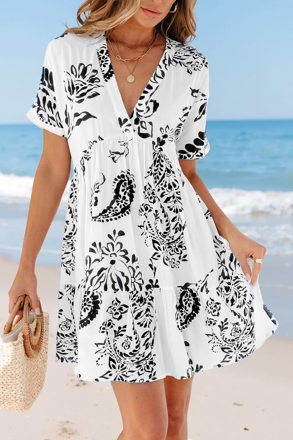 Mirage Beach Black Paisley Cover-Up Mini Dress