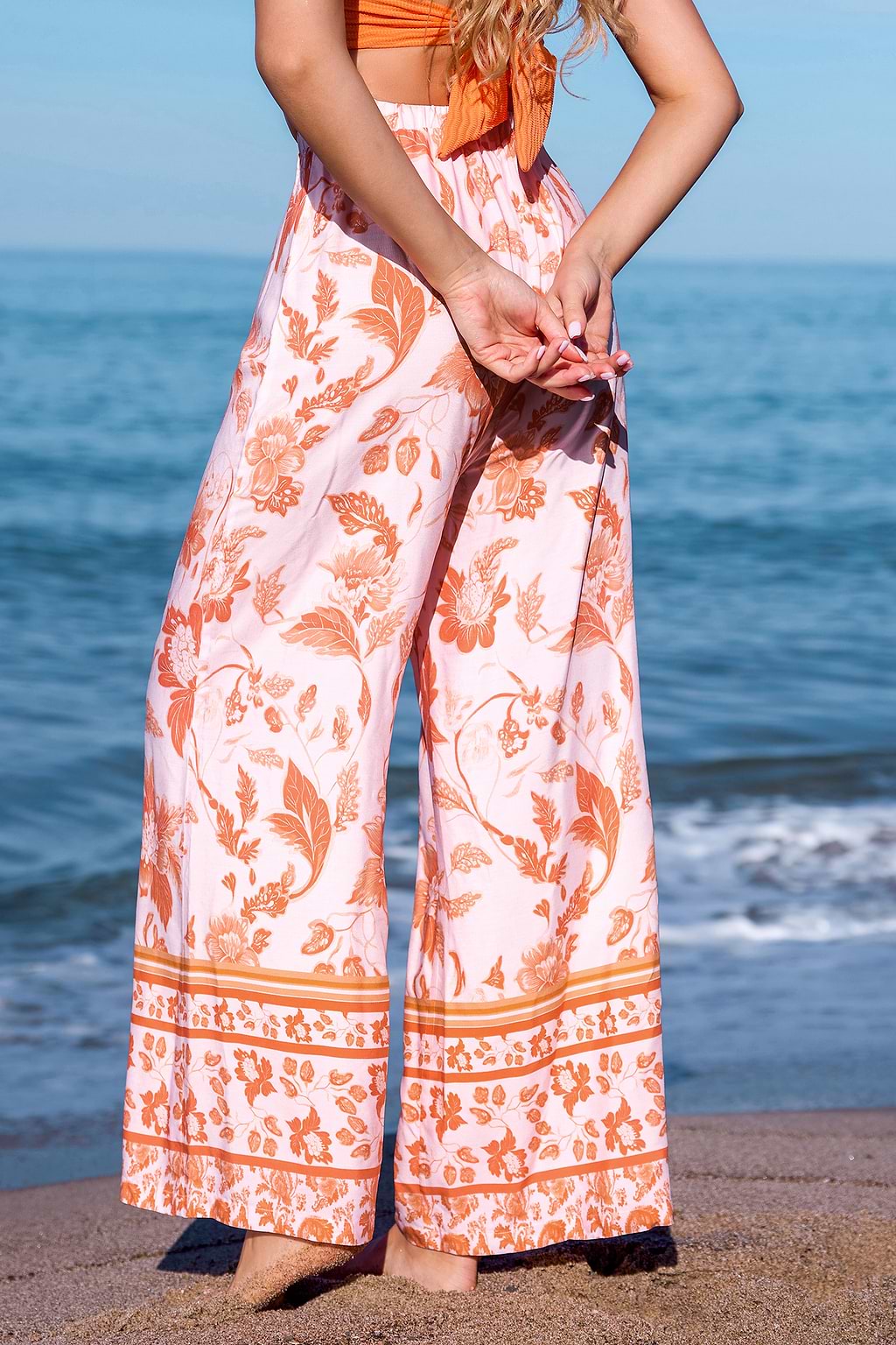 Pantalon cover up floral avec taille élastique