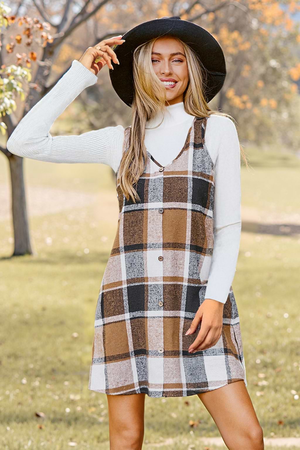 Plaid V-Neck Sleeveless Mini Dress