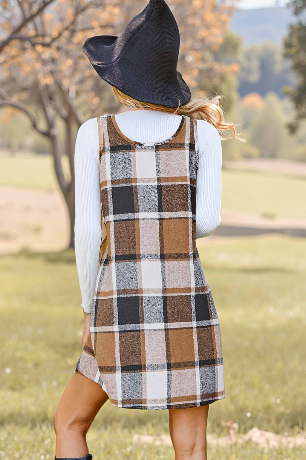 Plaid V-Neck Sleeveless Mini Dress