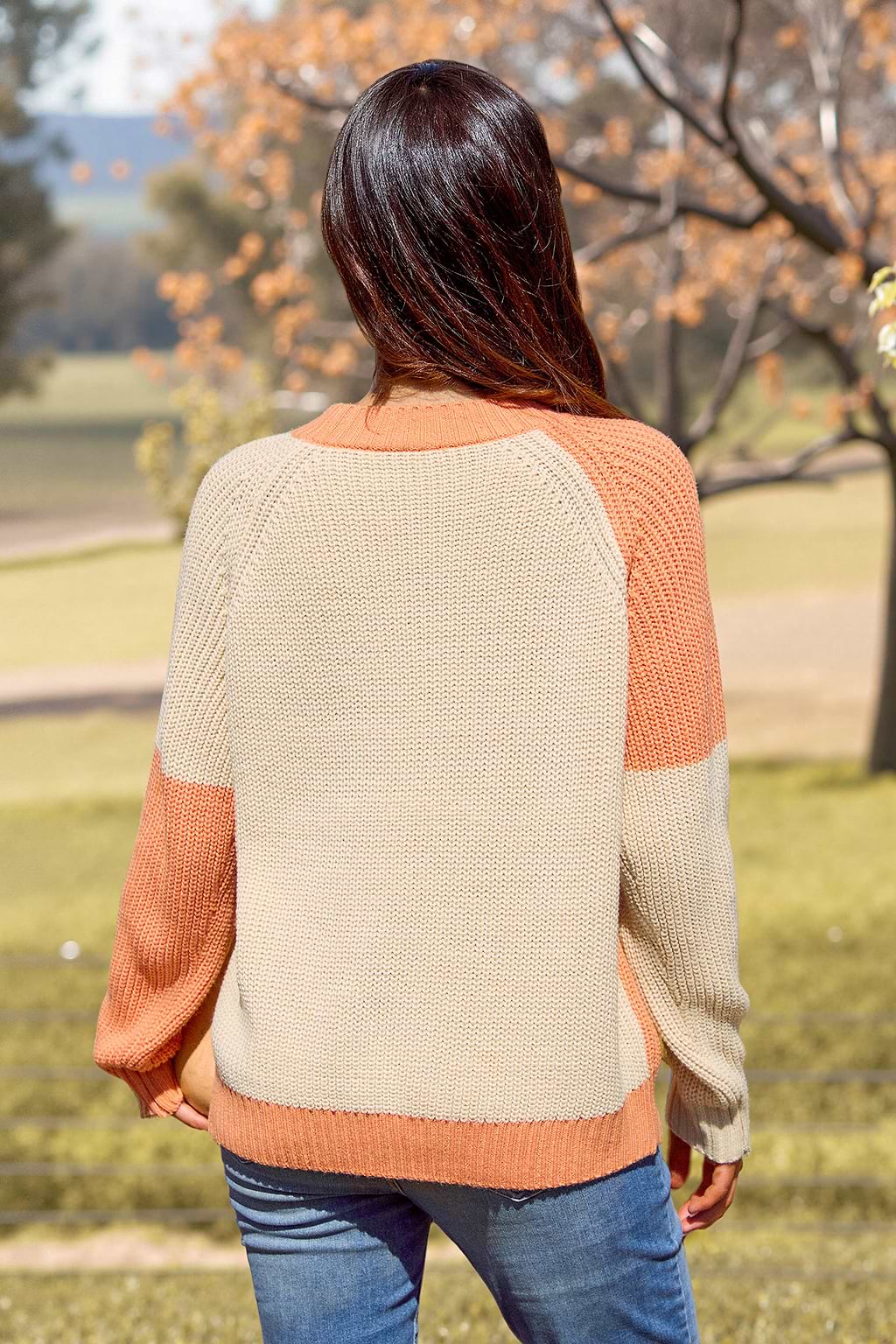 Orange & Apricot Checkered Long Sleeve Sweater