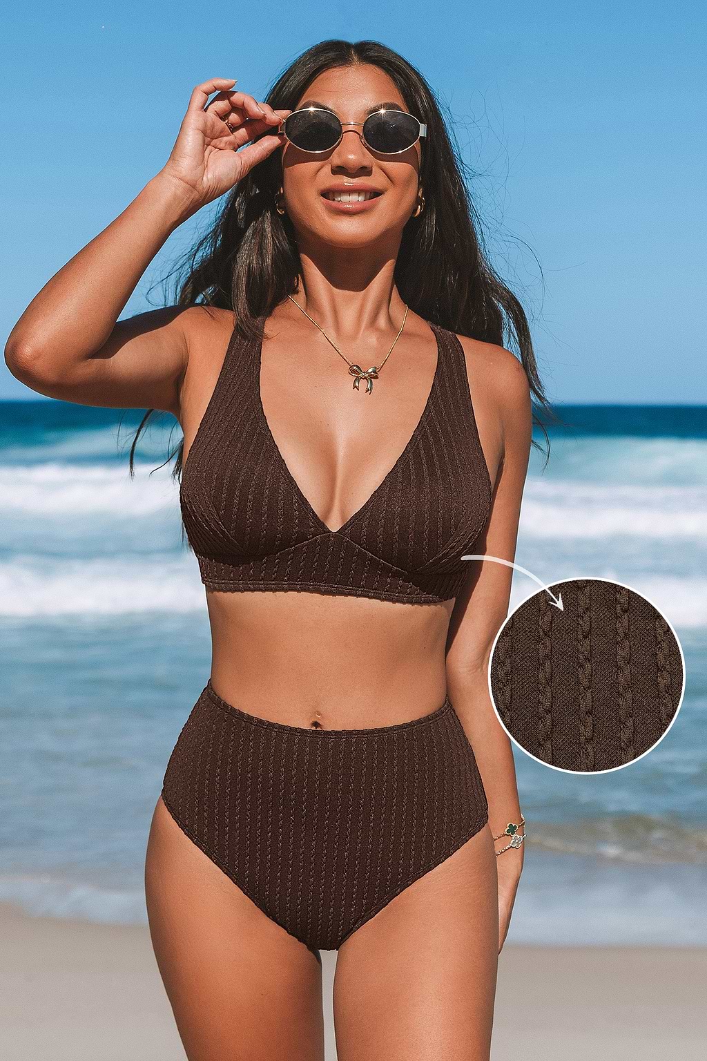 Cocoa Sands Brown High Waisted Bikini Set