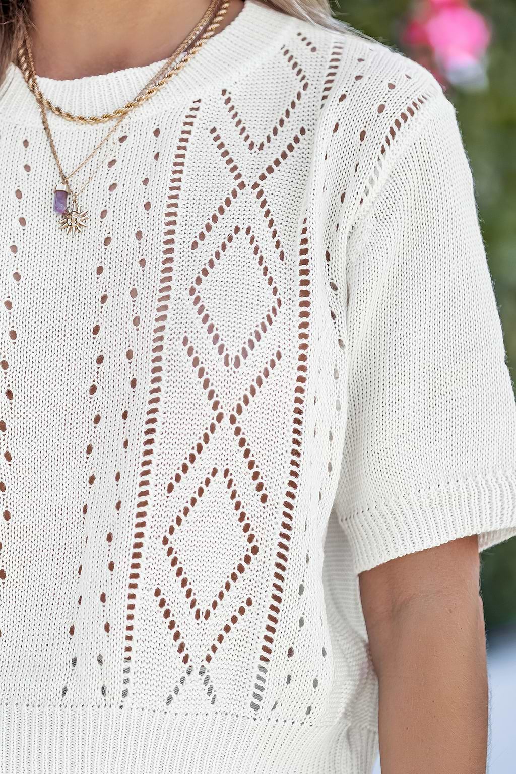 Blusa de punto trenzado Cherie White